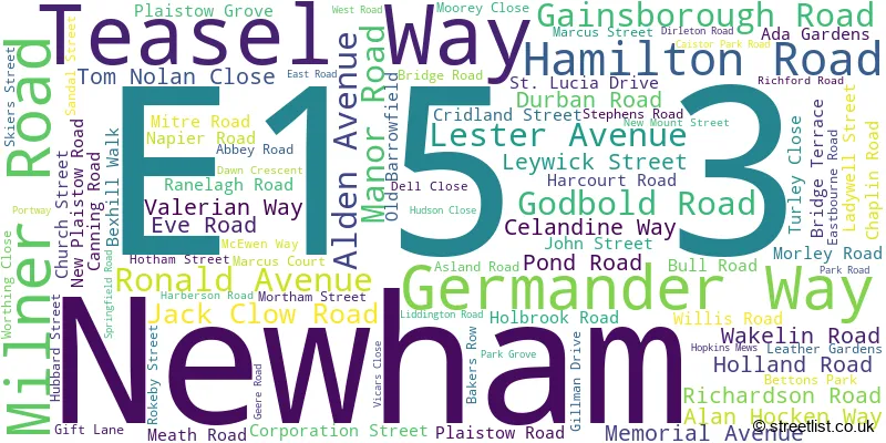 A word cloud for the E15 3 postcode